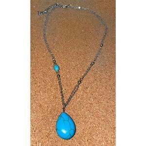 Malta Sterling Silver Double Chain & Turquoise Bead Pendant